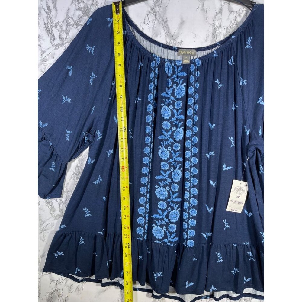 Style & Co Blue Floral Blouse with Ruffle Sleeves Size 3X - Picture 3 of 7